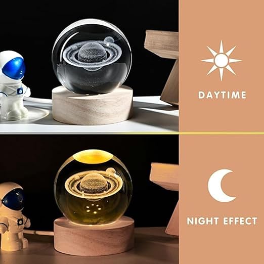 Desidiya Galaxy 3D Crystal Ball Night Light with Wooden Base - LED USB Table Lamp for Kids, Teens, and Home Decor
