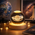 Desidiya Galaxy 3D Crystal Ball Night Light with Wooden Base - LED USB Table Lamp for Kids, Teens, and Home Decor