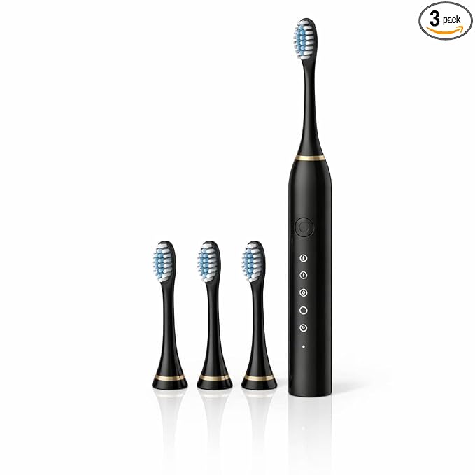 Sonic Electric Toothbrush for Adults & Kids | 5 Cleaning Modes | 34000 Strokes/Min | USB Rechargeable | 4 Brush Heads | Waterproof IPX7 | Deep Cleaning Electric Tooth Brush (BLACK COLOUR)