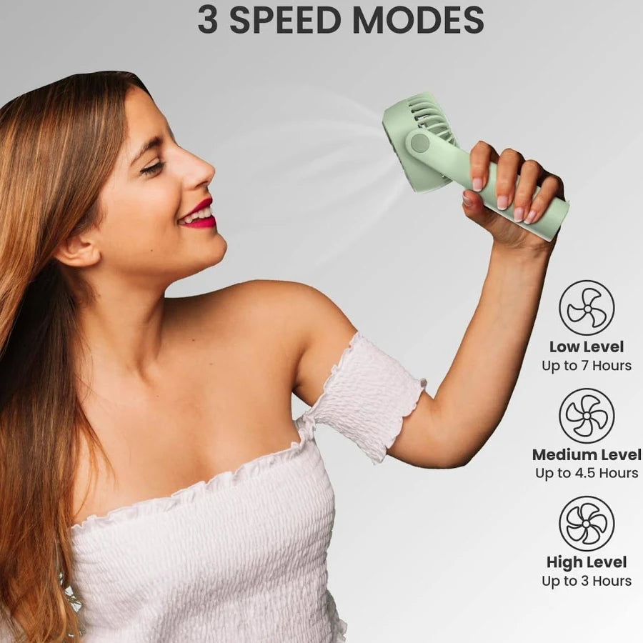 Portronics Toofan Mini 2 Rechargeable Personal Hand Fan with 4000mAh Battery, Up to 6000 RPM High-Speed Airflow, 5 Speed Levels, BLDC Motor, Type-C Charging, For Travel, Office, Makeup & Outdoor