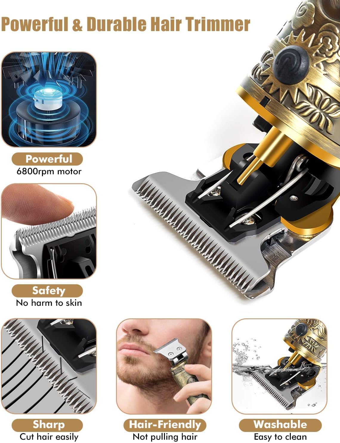 Trimmer Men Professional Cordless Hair Clipper Dragon Style, Rechargeable Trimmer For Beard, Hairs, Moustache & Face, Electric T Blade Zero Gapped Shaving Machine.