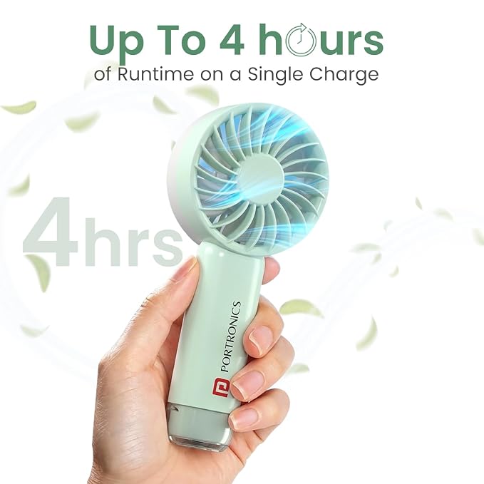 Portronics Toofan Mini 2 Rechargeable Personal Hand Fan with 4000mAh Battery, Up to 6000 RPM High-Speed Airflow, 5 Speed Levels, BLDC Motor, Type-C Charging, For Travel, Office, Makeup & Outdoor