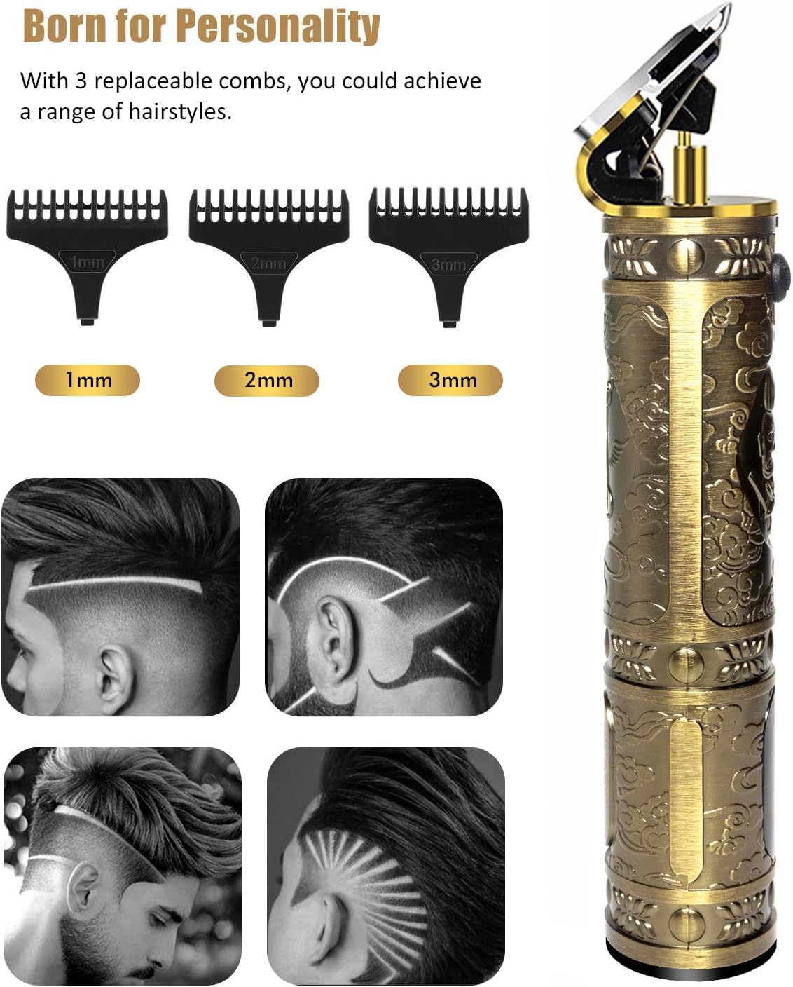 Trimmer Men Professional Cordless Hair Clipper Dragon Style, Rechargeable Trimmer For Beard, Hairs, Moustache & Face, Electric T Blade Zero Gapped Shaving Machine.
