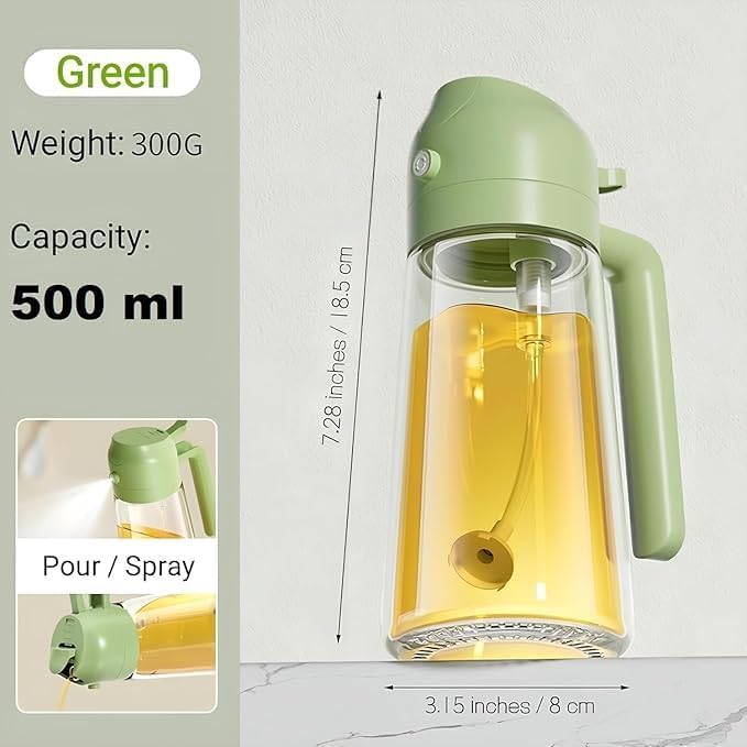 Oil Spray Bottle for Cooking – Sprayer & Dispenser for Kitchen Use, Air Fryer, BBQ, Salad, Dosa, and Frying | Refillable Mister Bottle | Multicolor (2 in 1 Oil Sprayer and Dispenser Bottle)