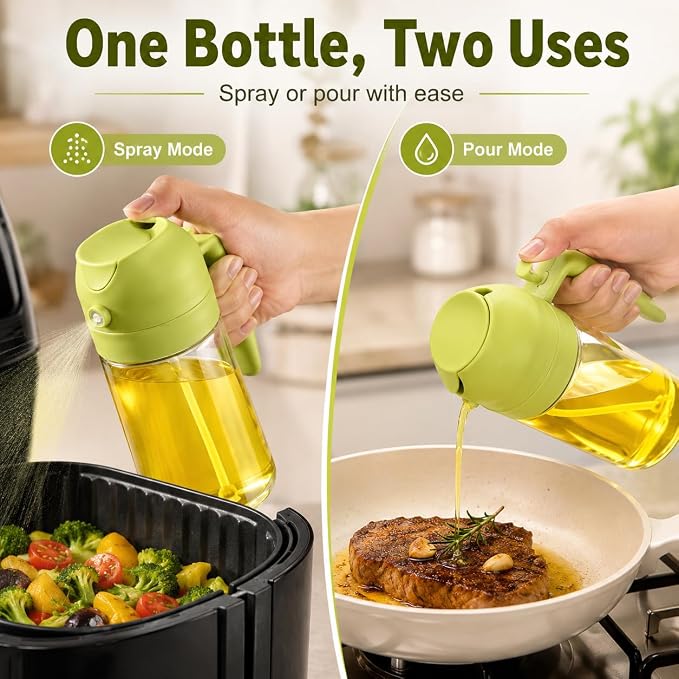 Oil Spray Bottle for Cooking – Sprayer & Dispenser for Kitchen Use, Air Fryer, BBQ, Salad, Dosa, and Frying | Refillable Mister Bottle | Multicolor (2 in 1 Oil Sprayer and Dispenser Bottle)