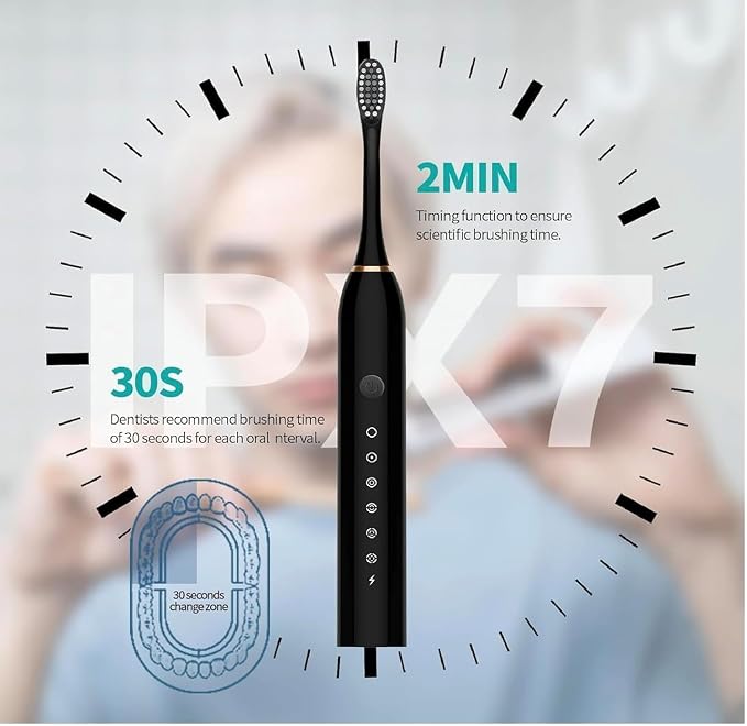 Sonic Electric Toothbrush for Adults & Kids | 5 Cleaning Modes | 34000 Strokes/Min | USB Rechargeable | 4 Brush Heads | Waterproof IPX7 | Deep Cleaning Electric Tooth Brush (BLACK COLOUR)