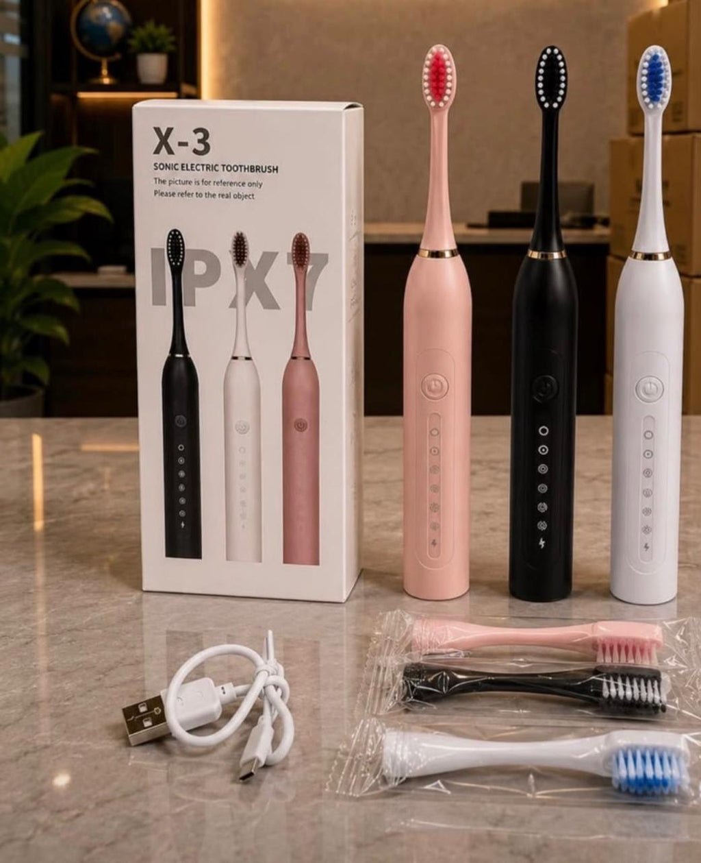 Sonic Electric Toothbrush for Adults & Kids | 5 Cleaning Modes | 34000 Strokes/Min | USB Rechargeable | 4 Brush Heads | Waterproof IPX7 | Deep Cleaning Electric Tooth Brush (BLACK COLOUR)