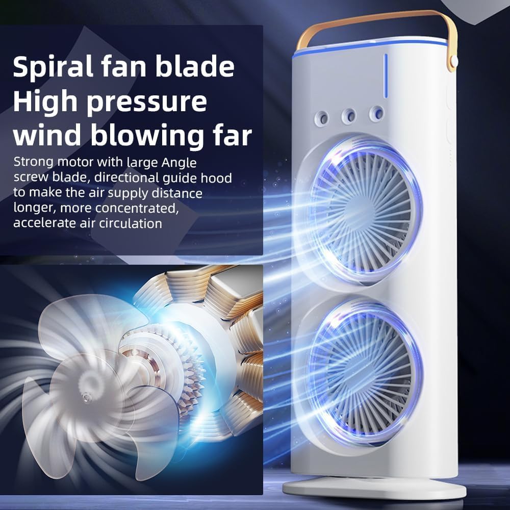 Portable Double Ended Spray Fan with Misting | USB Rechargeable Mini Air Cooler with LED Light | Touch & Remote Control | 3 Speed Cooling Fan with 280ml Water Tank (Multi color) (S14)