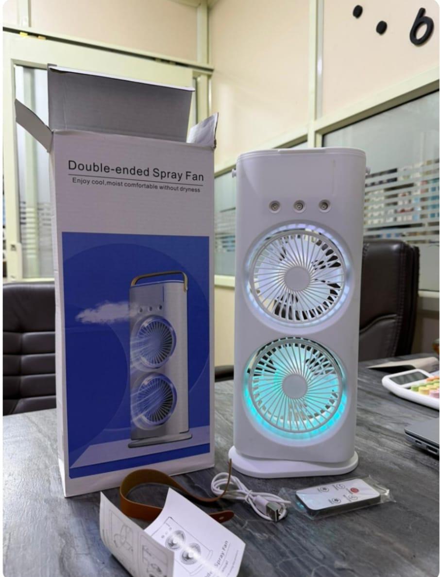 Portable Double Ended Spray Fan with Misting | USB Rechargeable Mini Air Cooler with LED Light | Touch & Remote Control | 3 Speed Cooling Fan with 280ml Water Tank (Multi color) (S14)