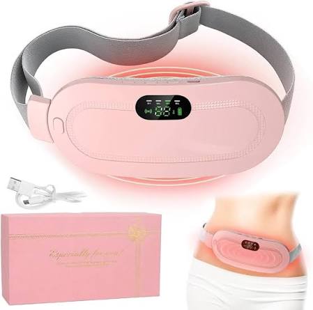 Portable Cordless Heating Pad for Menstrual Cramps Relief for Women | Rechargeable Period Pain Relief Belt | 3 Heat Levels & 4 Massage Modes | Belly & Back Warmer (Pink)