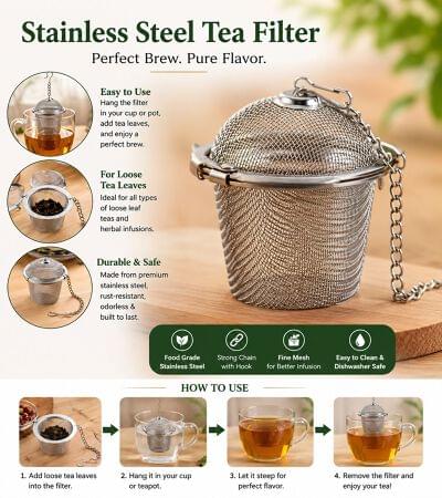 TGL Co. Stainless Steel Basket Tea Infuser (Pack of 1) | Durable Teapot Green Tea Filter | Perfect for Loose Leaf Tea Brewing