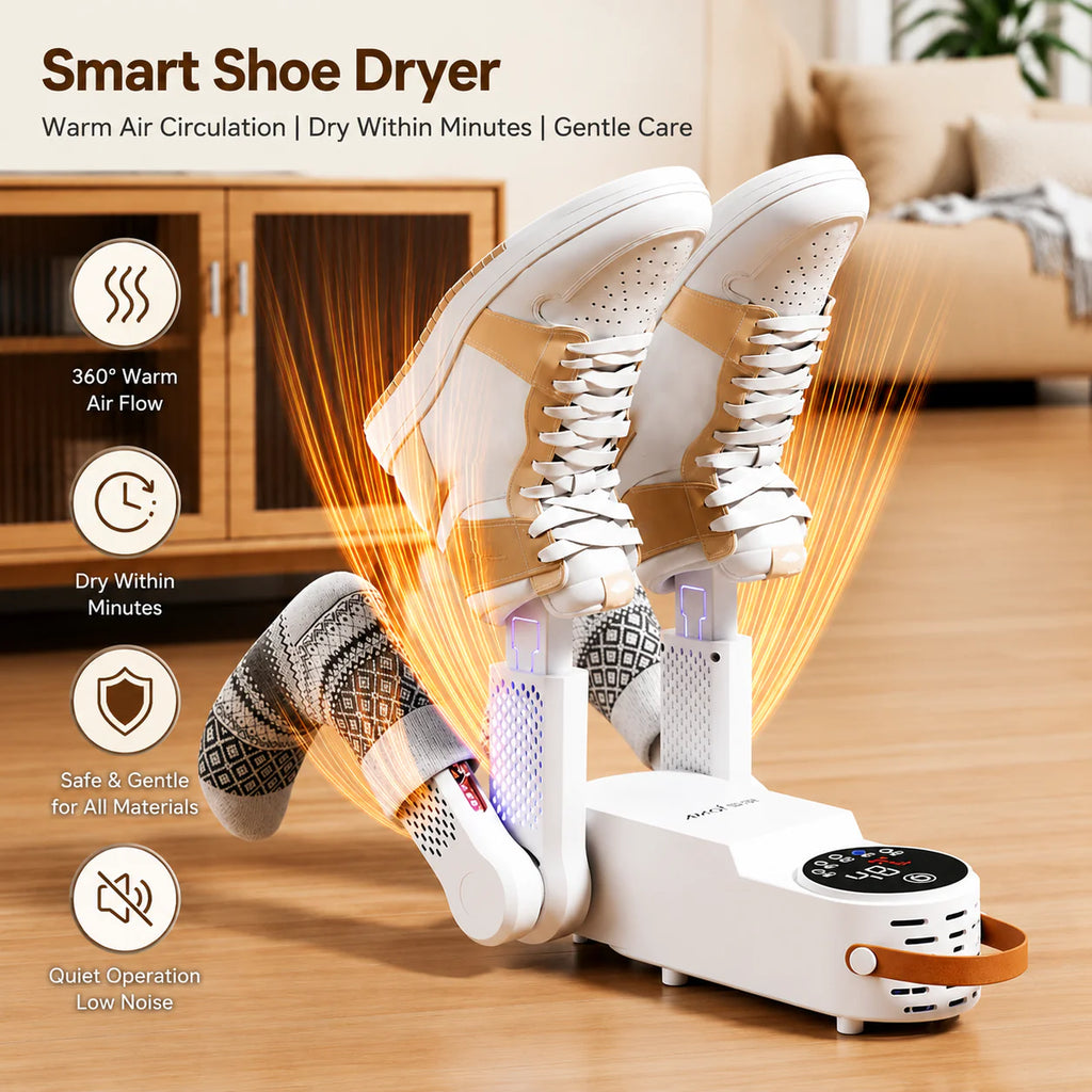 Electric Shoe Dryer Machine with PTC 48°C Heating & UV Sterilization | Portable Fast Drying Shoe Dryer for Home Adjustable Timer, 360° Air Circulation for Shoes, Boots & Sneakers (White)